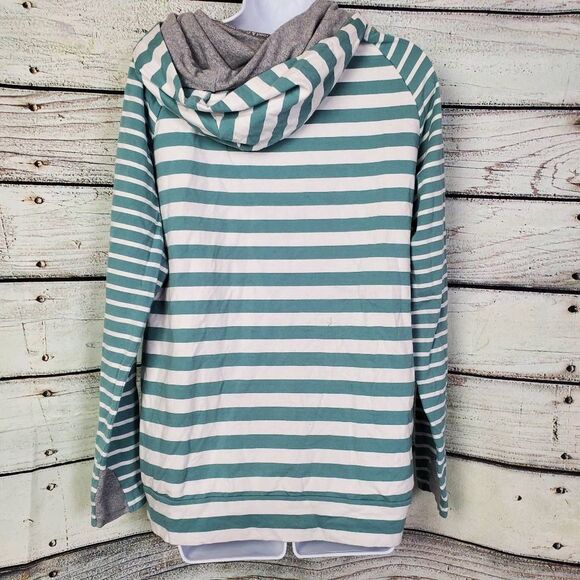 Ampersand Avenue Women’s Hoodie Green White Striped Size L - Picture 5 of 8
